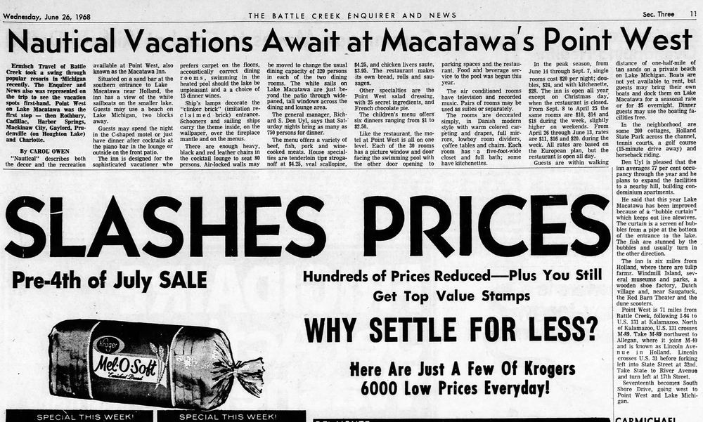 Macatawa Inn - June 26 1968 Article
